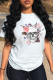 White Casual Street Skull Patchwork O Neck T-Shirts