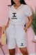 Grey Casual Print Letter V Neck Short Sleeve Two Pieces