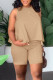 Khaki Casual Solid Patchwork O Neck Sleeveless Two Pieces