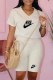Apricot Casual Print Letter V Neck Short Sleeve Two Pieces