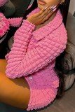 Pink Casual Solid Buttons Turndown Collar Long Sleeve Two Pieces