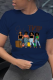 Navy Blue Daily Vintage Print Patchwork Letter O Neck T-Shirts