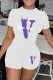 White Casual Print Letter O Neck Short Sleeve Two Pieces