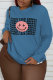 Blue Casual Street Print Patchwork Letter O Neck Tops