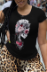 Black Casual Daily Skull Patchwork O Neck T-Shirts