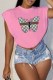 Pink Casual Street Print Letter O Neck T-Shirts