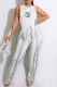 White Casual Print Tassel Letter O Neck Sleeveless Two Pieces