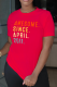 Red Casual Print Patchwork Letter O Neck T-Shirts