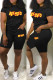 Black Casual Letter Print Basic O Neck Short Sleeve Two Pieces