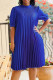 Royal Blue Casual Solid Frenulum Fold Half A Turtleneck Pleated Short Sleeve Dress