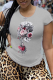 Grey Casual Daily Skull Patchwork O Neck T-Shirts