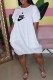 White Casual Print Letter O Neck Lantern Skirt Dresses