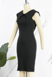 Rose Red Casual Elegant Solid Patchwork Square Collar One Step Skirt Dresses