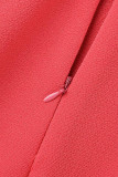 Red Casual Elegant Solid Patchwork O Neck Straight Dresses
