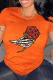 Orange Casual Daily Skull Patchwork O Neck T-Shirts