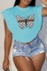 Baby Blue Casual Street Print Letter O Neck T-Shirts