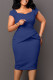 Blue Casual Work Solid Patchwork Square Collar One Step Skirt Dresses