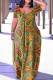Orange Casual Print Basic V Neck Short Sleeve Dress Dresses