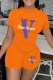 Orange Casual Print Letter O Neck Short Sleeve Two Pieces