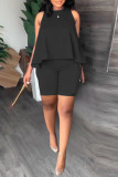 Blue Casual Solid Patchwork O Neck Sleeveless Two Pieces