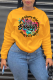 Yellow Street Print Patchwork Letter O Neck Tops