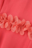 Red Casual Elegant Solid Patchwork O Neck Straight Dresses