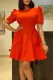 Orange Casual Solid Patchwork With Bow O Neck Short Sleeve Dress
