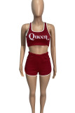 Pink Casual Sportswear Print Patchwork U Neck Sleeveless Two Pieces
