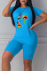 Blue Casual Print Patchwork O Neck Short Sleeve Two Pieces