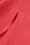 Red Casual Elegant Solid Patchwork O Neck Straight Dresses