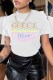 White Casual Print Letter O Neck T-Shirts