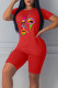 Red Casual Print Patchwork O Neck Short Sleeve Two Pieces