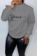 Grey Casual Street Print Patchwork Letter O Neck Tops