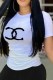 White Casual Print Letter O Neck T-Shirts