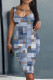 Light Blue Casual Print Basic U Neck Vest Dress Dresses