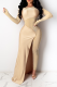 Apricot Sexy Patchwork Mesh Hot Drill O Neck Irregular Dress Dresses