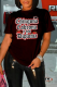 Black Casual Street Print Patchwork Letter O Neck T-Shirts