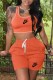 Orange Red Casual Print Letter U Neck Sleeveless Two Pieces