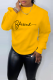 Yellow Casual Street Print Patchwork Letter O Neck Tops