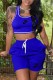 Blue Casual Print Letter U Neck Sleeveless Two Pieces