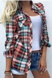 Colour Casual Plaid Print Cardigan Shirt Collar Tops