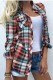 Red Casual Plaid Print Cardigan Shirt Collar Tops