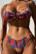 Red Blue Sexy Print Patchwork Fold Swimwears