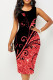 Red Casual Print Patchwork O Neck Pencil Skirt Dresses