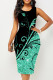 Green Casual Print Patchwork O Neck Pencil Skirt Dresses