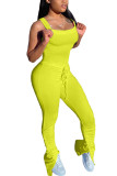 Yellow Fashion Sexy Solid Sleeveless Slip Jumpsuits