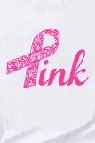 White Casual Print Letter O Neck T-Shirts