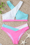 Rose Red Blue Sexy Solid Patchwork Swimwears