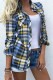 Blue Casual Plaid Print Cardigan Shirt Collar Tops