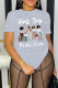 Grey Street Print Patchwork O Neck T-Shirts